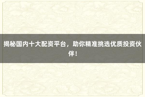 揭秘国内十大配资平台，助你精准挑选优质投资伙伴！