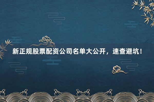 新正规股票配资公司名单大公开，速查避坑！