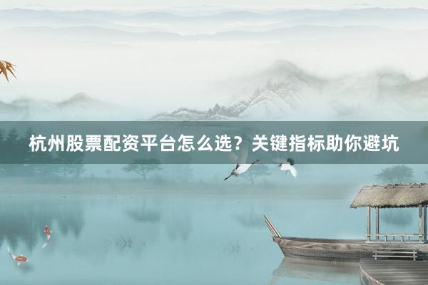杭州股票配资平台怎么选？关键指标助你避坑