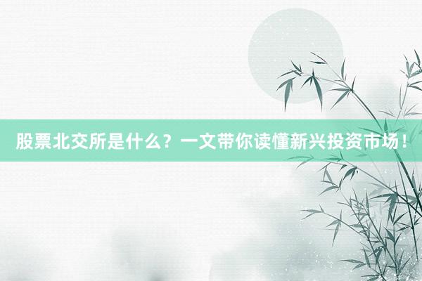股票北交所是什么?一文带你读懂新兴投资市场!