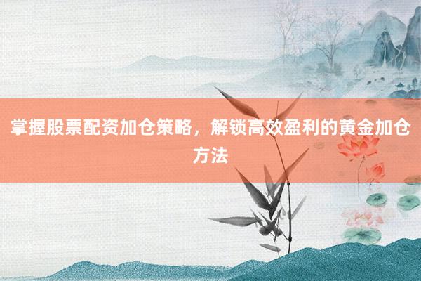 掌握股票配资加仓策略，解锁高效盈利的黄金加仓方法