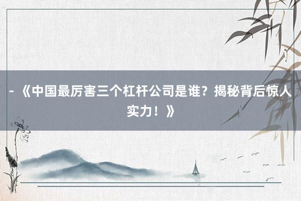 - 《中国最厉害三个杠杆公司是谁？揭秘背后惊人实力！》