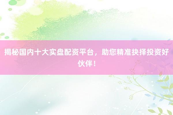 揭秘国内十大实盘配资平台，助您精准抉择投资好伙伴！