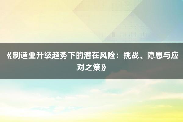 《制造业升级趋势下的潜在风险：挑战、隐患与应对之策》