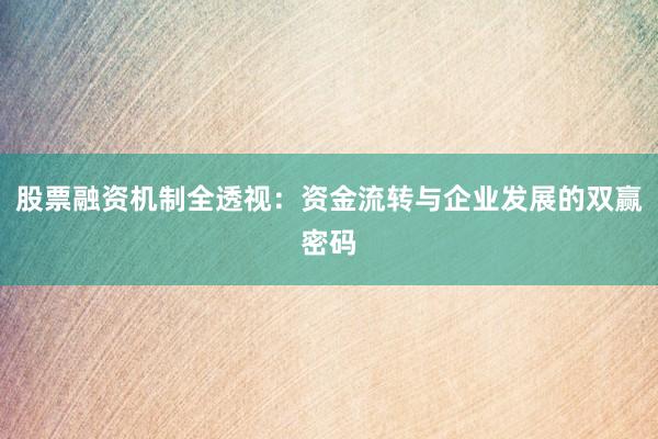 股票融资机制全透视：资金流转与企业发展的双赢密码