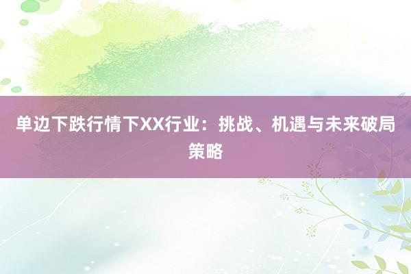 单边下跌行情下XX行业：挑战、机遇与未来破局策略