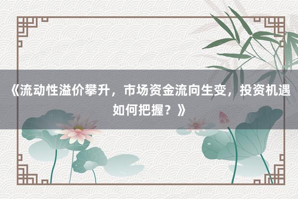 《流动性溢价攀升，市场资金流向生变，投资机遇如何把握？》