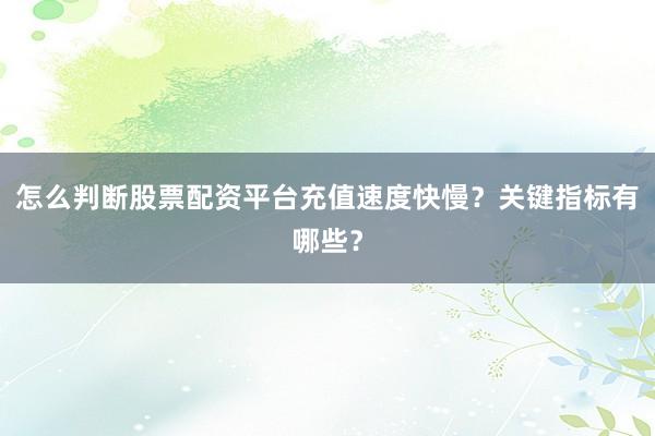 怎么判断股票配资平台充值速度快慢？关键指标有哪些？