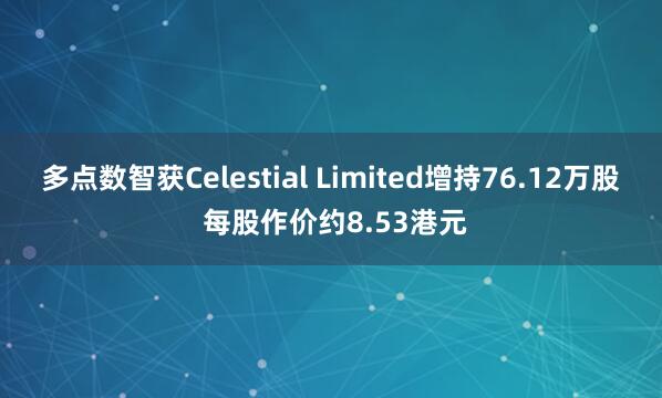 多点数智获Celestial Limited增持76.12万股 每股作价约8.53港元